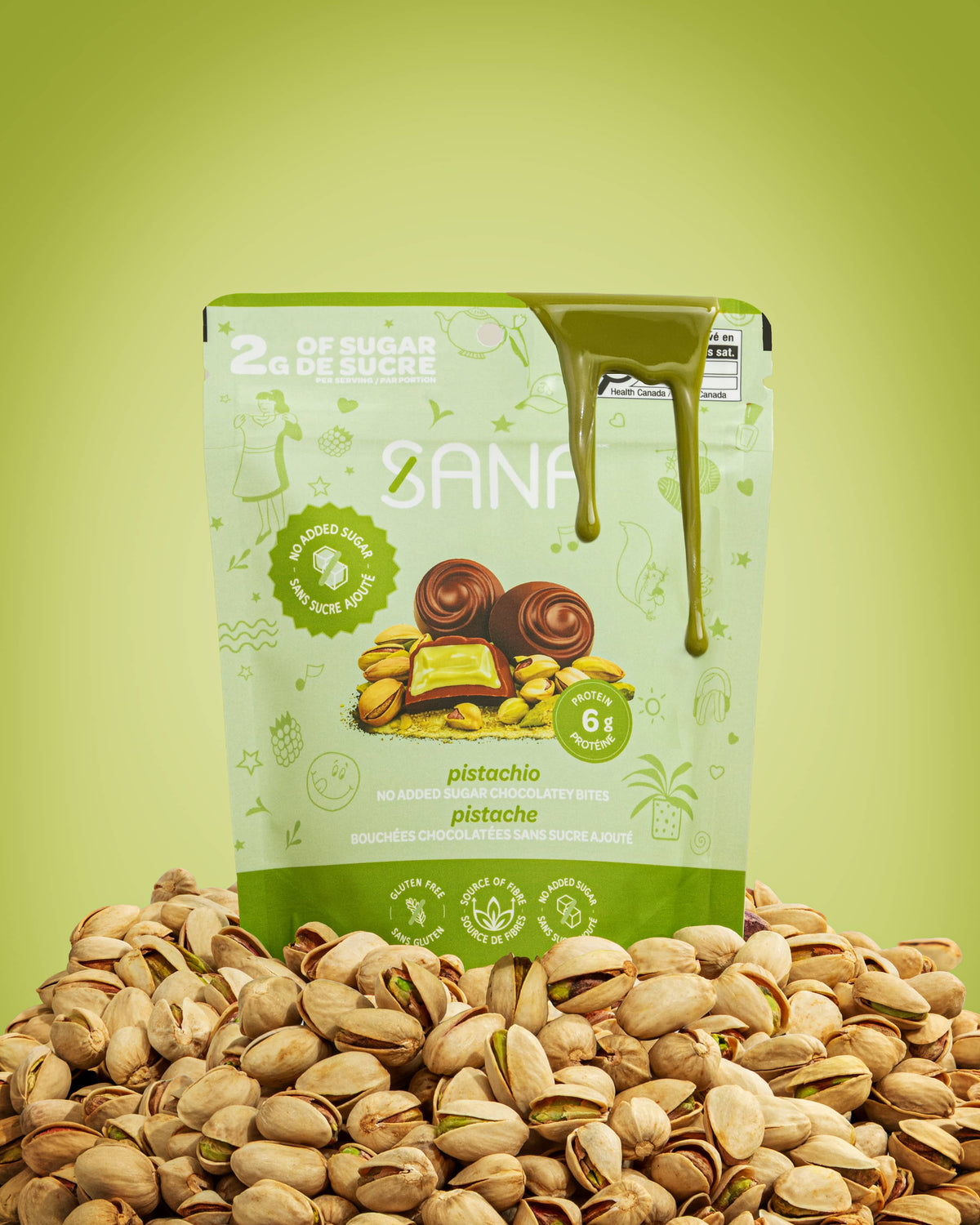 Sana Crunchy Milk Chocolaty Pistachio bites 88g, additional product image 2