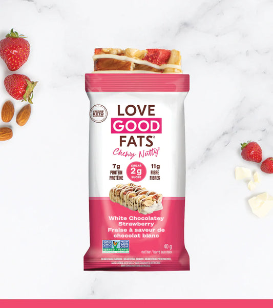 Love Good Fats Chewy Nutty White Chocolatey Strawberry Keto Bar