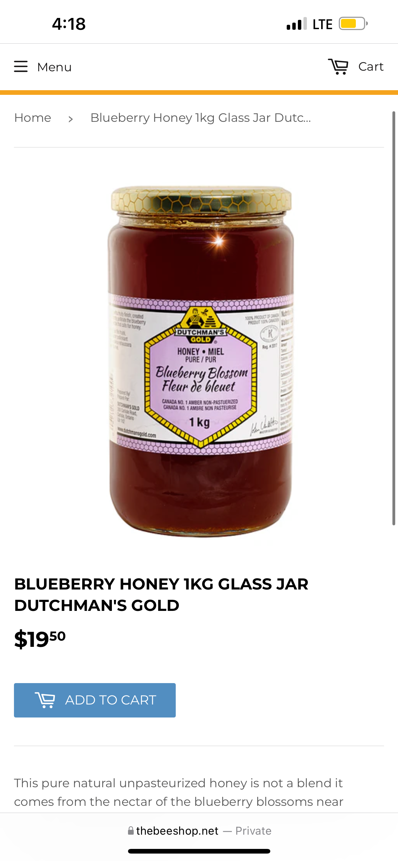 ✅ Dutchman's Gold Blueberry Honey 500g