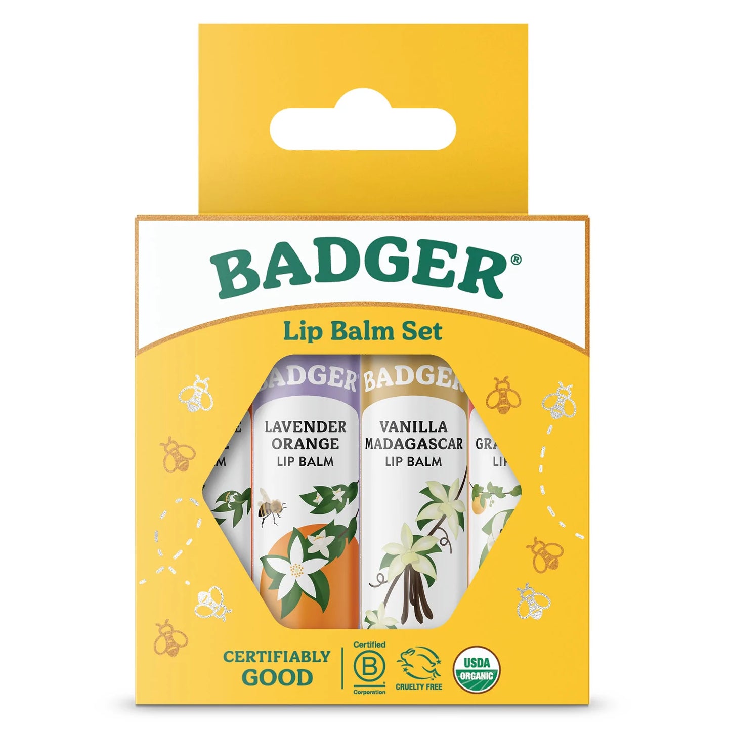 Badger Balm Classic Lip Balm 4 Pack gold Box 4 x 4.2 g