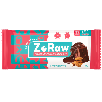 ZoRaw Milk Chocolate Bar with Protein Almonds 52g