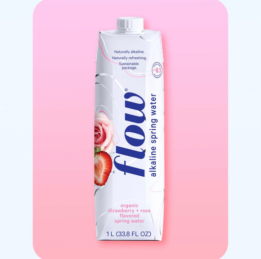 Flow Alkaline Spring Water Organic Strawberry Rose 1L