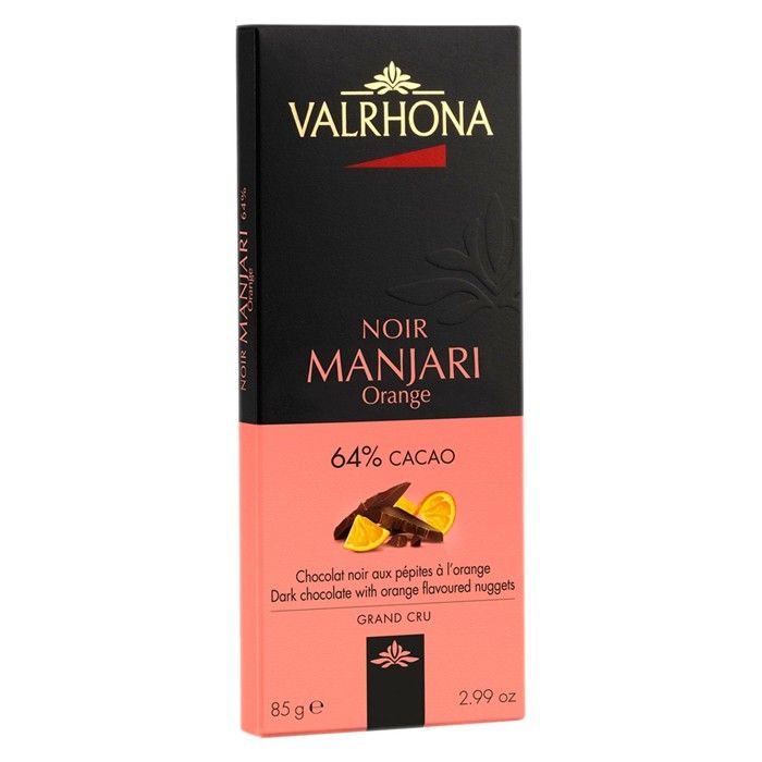 ✅⭐️ Valrhona Manjari 66% Cacao 85G Bar W/ Orange Nuggets (Dark)